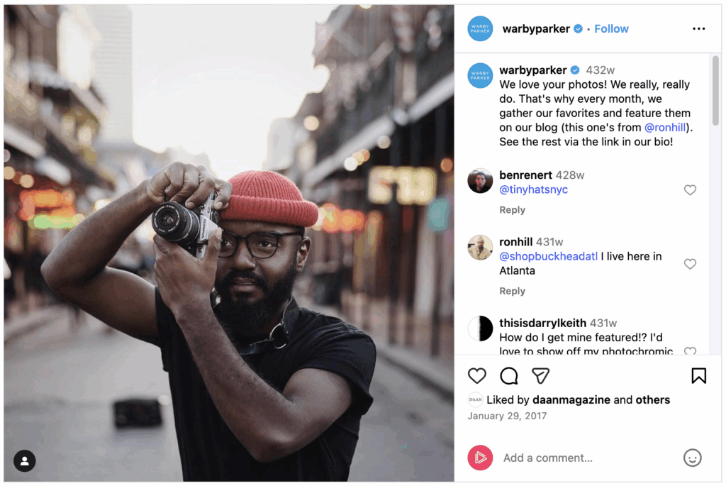 image of influencer wearing Warby Parker glasses